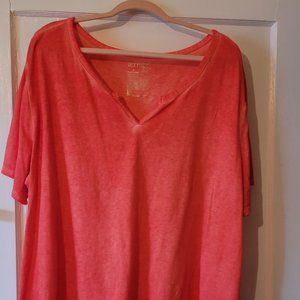 Terra & Sky Distressed Coral/Orange V neck Short Sleeve Tee Size 3x 24w/26w